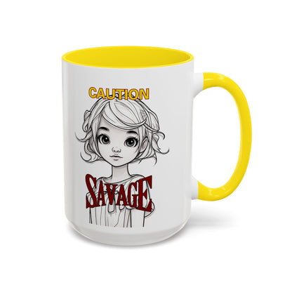 Caution, Savage White Accent Mug by cypherpunkgear.com