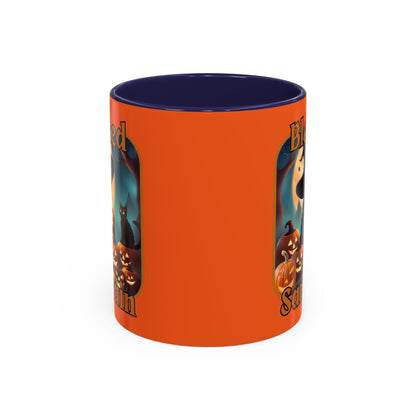 Blessed Samhain Cute Witch Orange font Orange Accent Mug by CreepyCrafts.boo