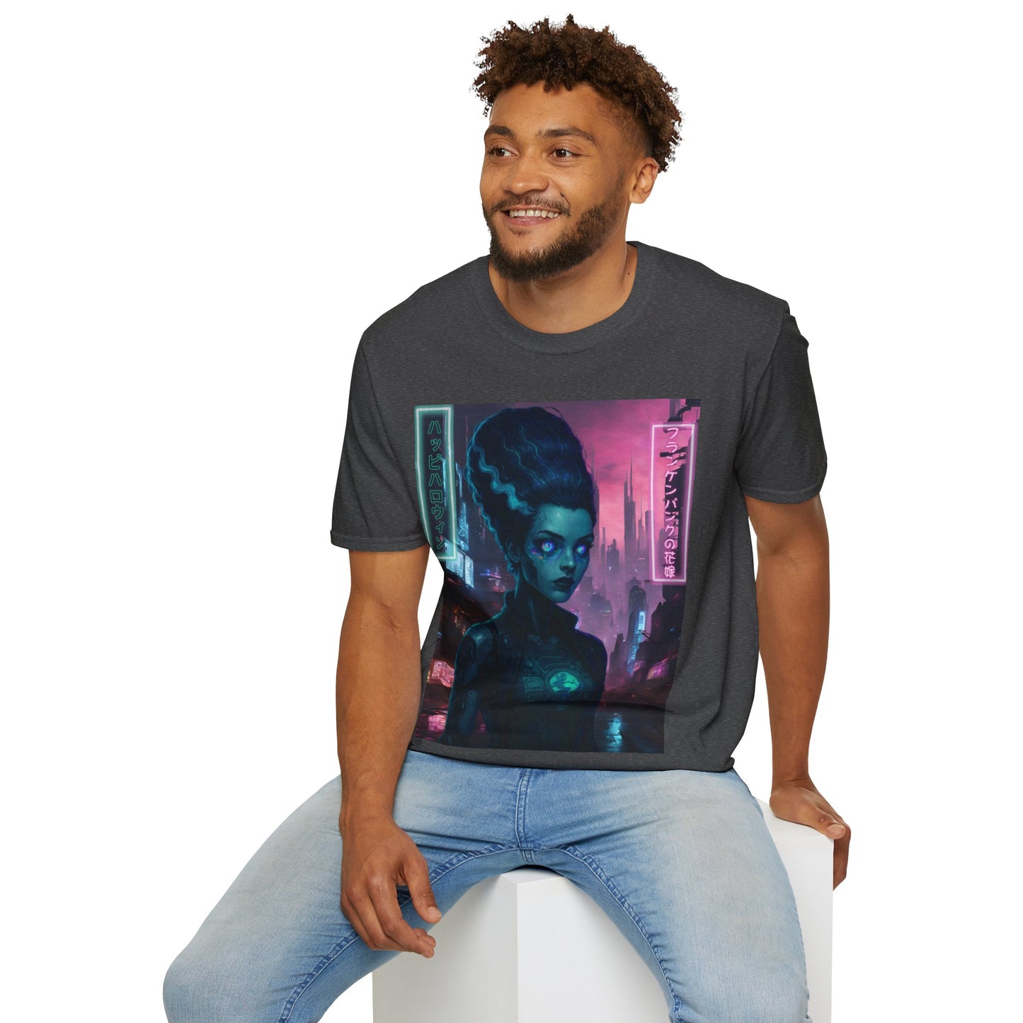 Neon Bride of Frankenstein Dark colors Unisex T-Shirt by CreepyCrafts.boo