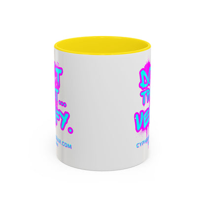 Don't Trust...Verify. White Accent Mug by cypherpunkgear.com