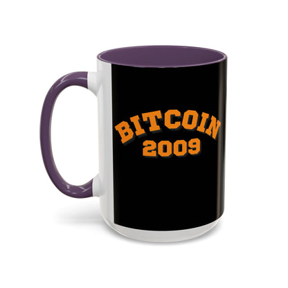 Bitcoin 2009 Black Accent Mug by cypherpunkgear.com