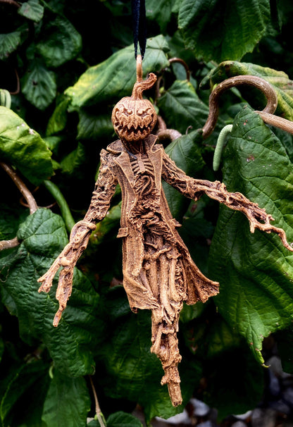Scarecrow Ornament, Jack O' Lantern Version | Gothic Halloween Nightmare Creature Figurine | Dark Folklore Art for Spooky Holiday Decor