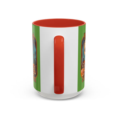 Blessed Samhain Cute Witch Orange font Green Accent Mug by CreepyCrafts.boo