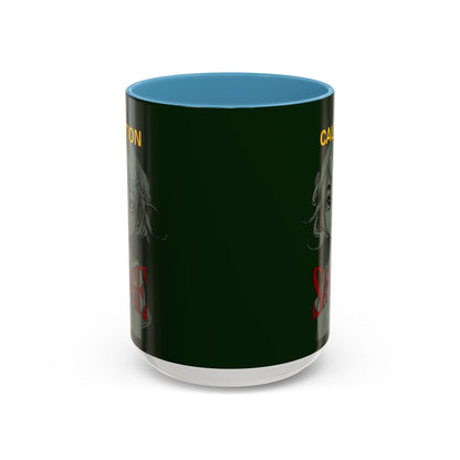 Caution, Savage Dark Green Accent Mug by cypherpunkgear.com