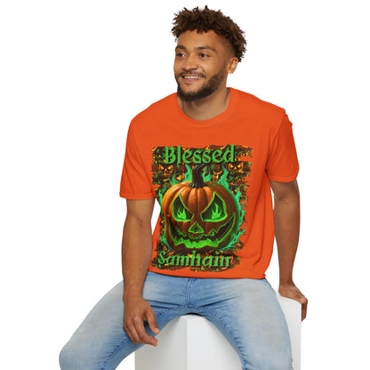 Blessed Samhain Green Jack Light colors Unisex T-Shirt by CreepyCrafts.boo