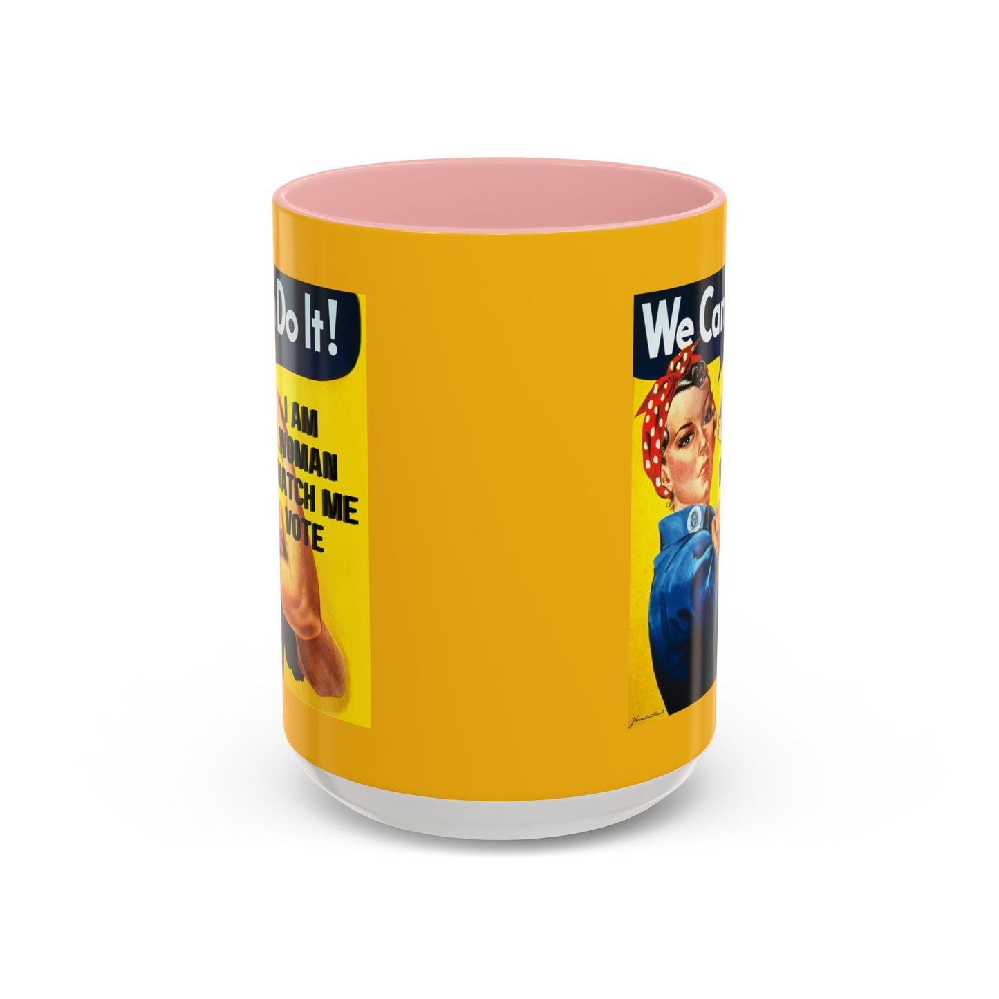 I Am Woman Watch Me Vote Rosie Yellow Accent Mug by cypherpunkgear.com