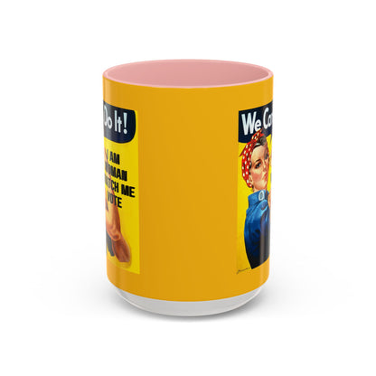 I Am Woman Watch Me Vote Rosie Yellow Accent Mug by cypherpunkgear.com