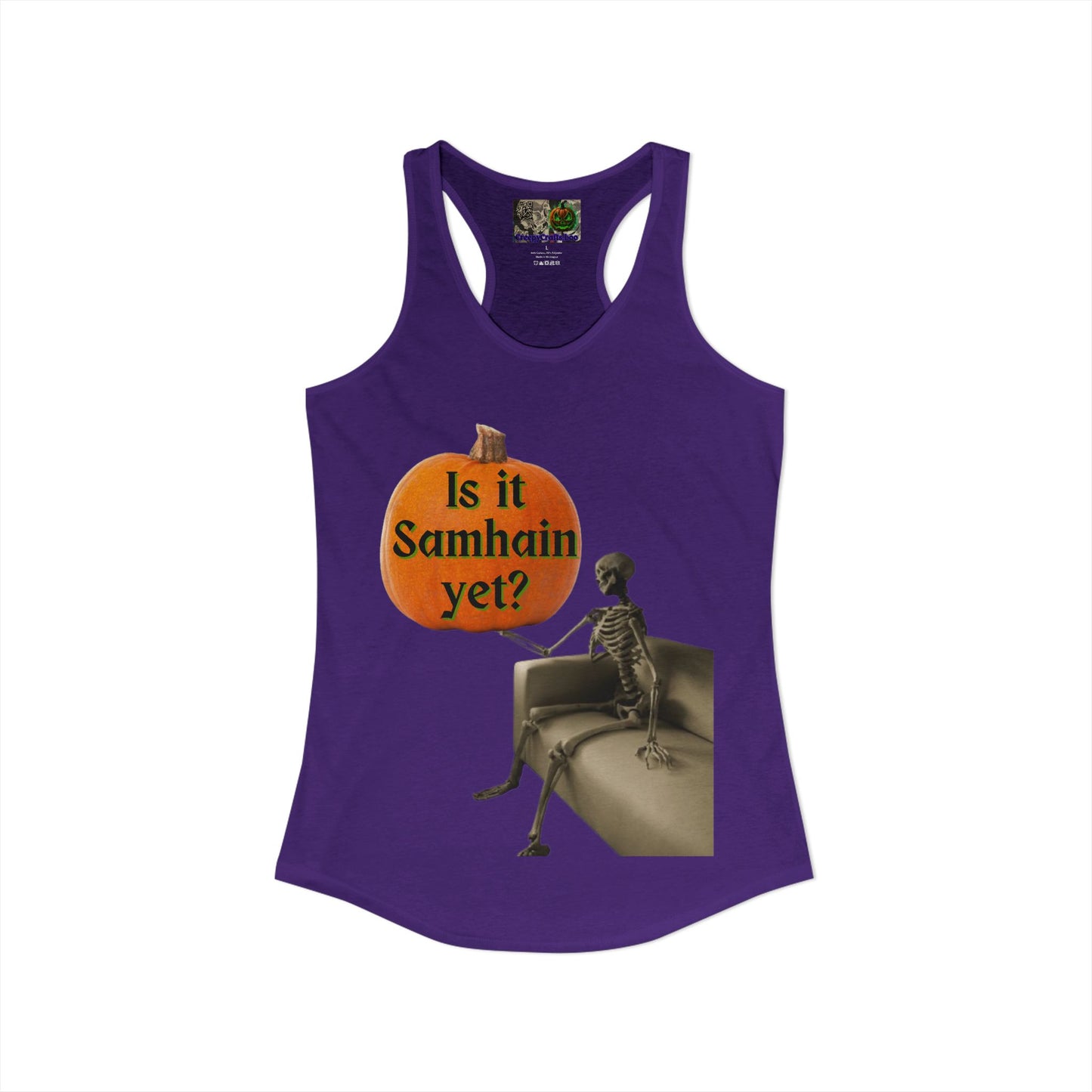 Is it Samhain yet? Skeleton's Pumpkin Women's Racerback Tank Top by CreepyCrafts.boo