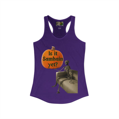 Is it Samhain yet? Skeleton's Pumpkin Women's Racerback Tank Top by CreepyCrafts.boo
