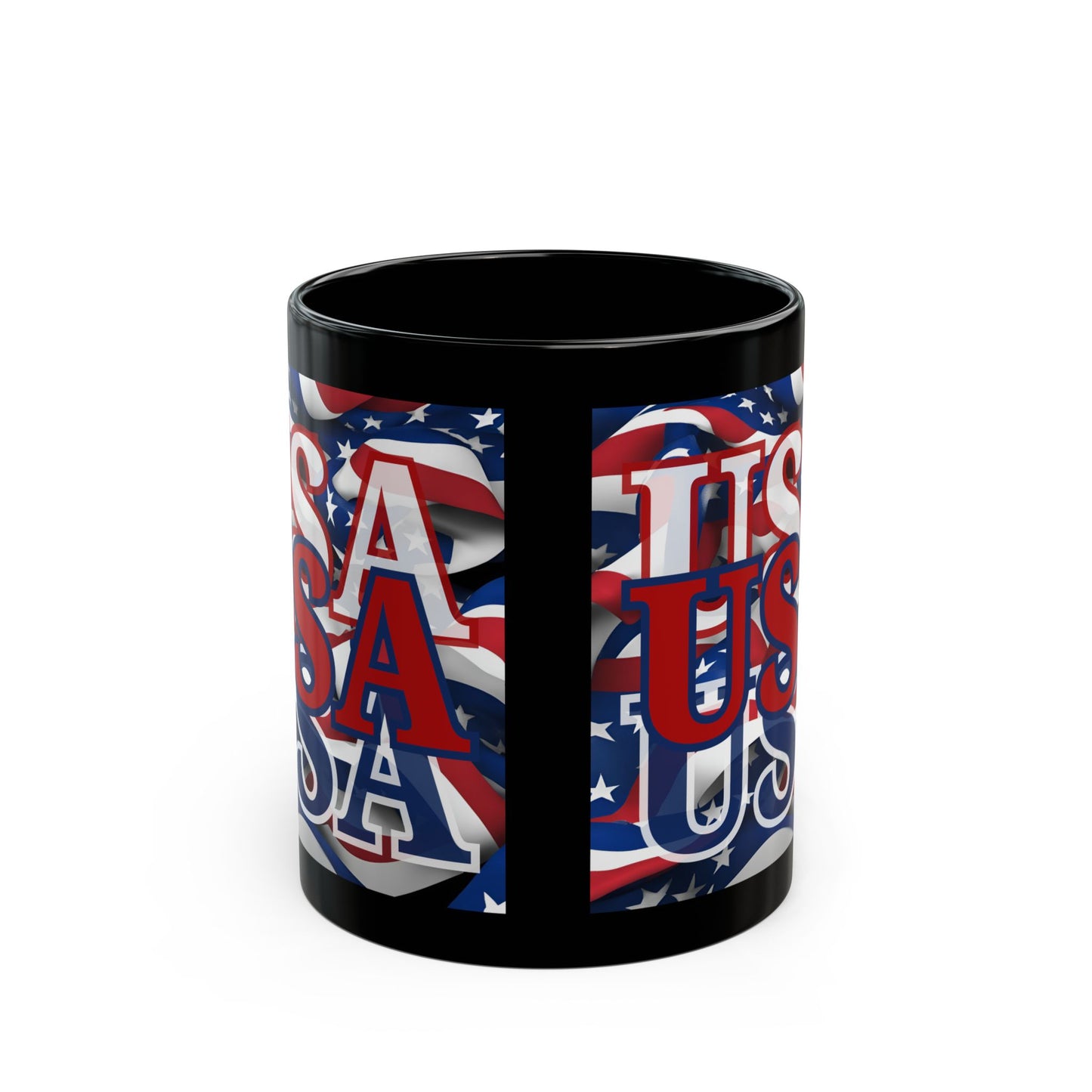 USA Red font Center Patriot Black Mug by cypherpunkgear.com
