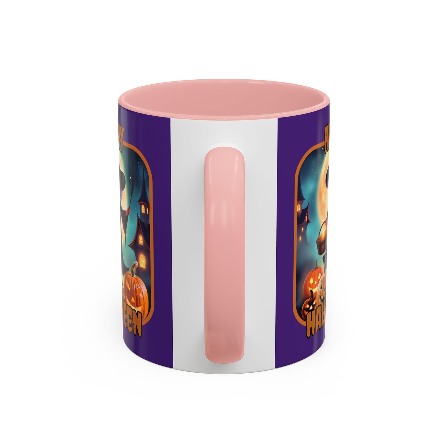 Happy Halloween Little Witch Orange font Purple Accent Mug by CreepyCrafts.boo