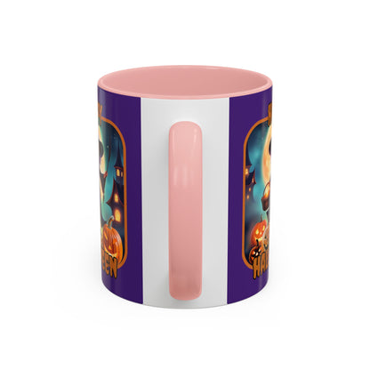 Happy Halloween Little Witch Orange font Purple Accent Mug by CreepyCrafts.boo