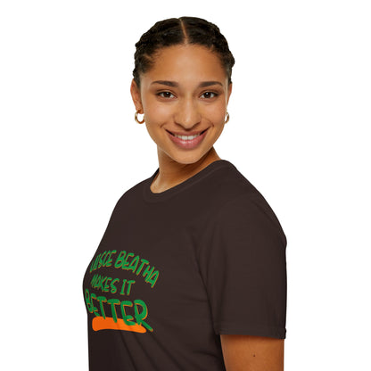 Uisce Beatha makes it better Green font Dark colors Unisex T-Shirt by cypherpunkgear.com