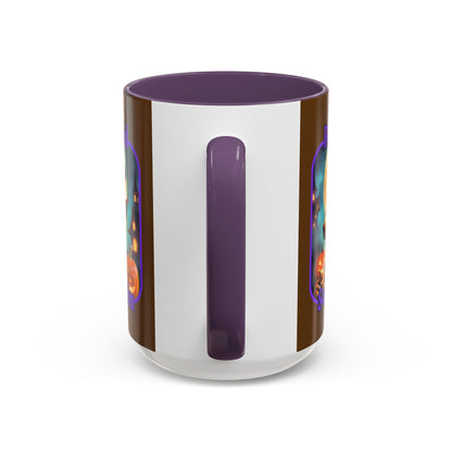 Blessed Samhain Little Witch Purple font Brown Accent Mug by CreepyCrafts.boo