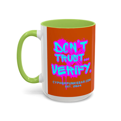 Don't Trust...Verify. Orange Accent Mug by cypherpunkgear.com