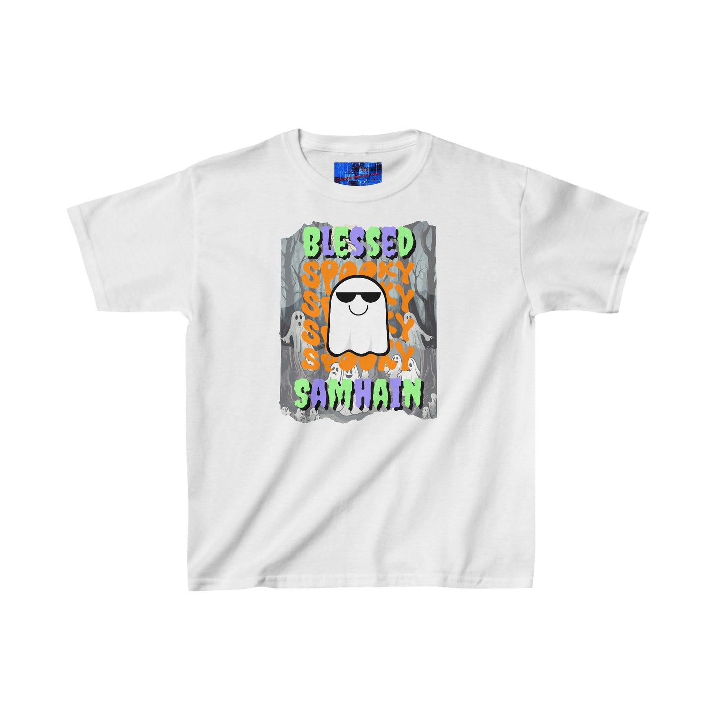 Spooky Blessed Samhain Ghost MXfont Kids Heavy Cotton™ Tee by cypherpunkgear