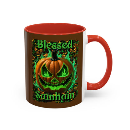 Blessed Samhain Green Jack Brown Accent Mug by CreepyCrafts.boo