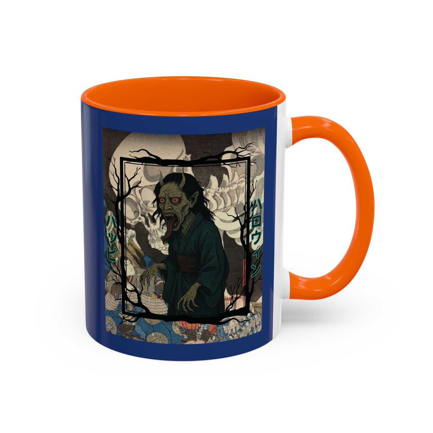 Yōkai Happy Halloween Dark Blue Accent Mug by CreepyCrafts.boo