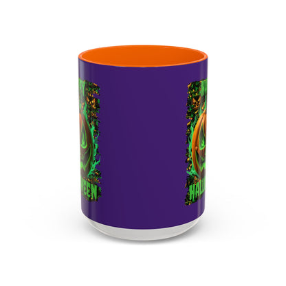 Happy Halloween Green Jack Purple Accent Mug by CreepyCrafts.boo