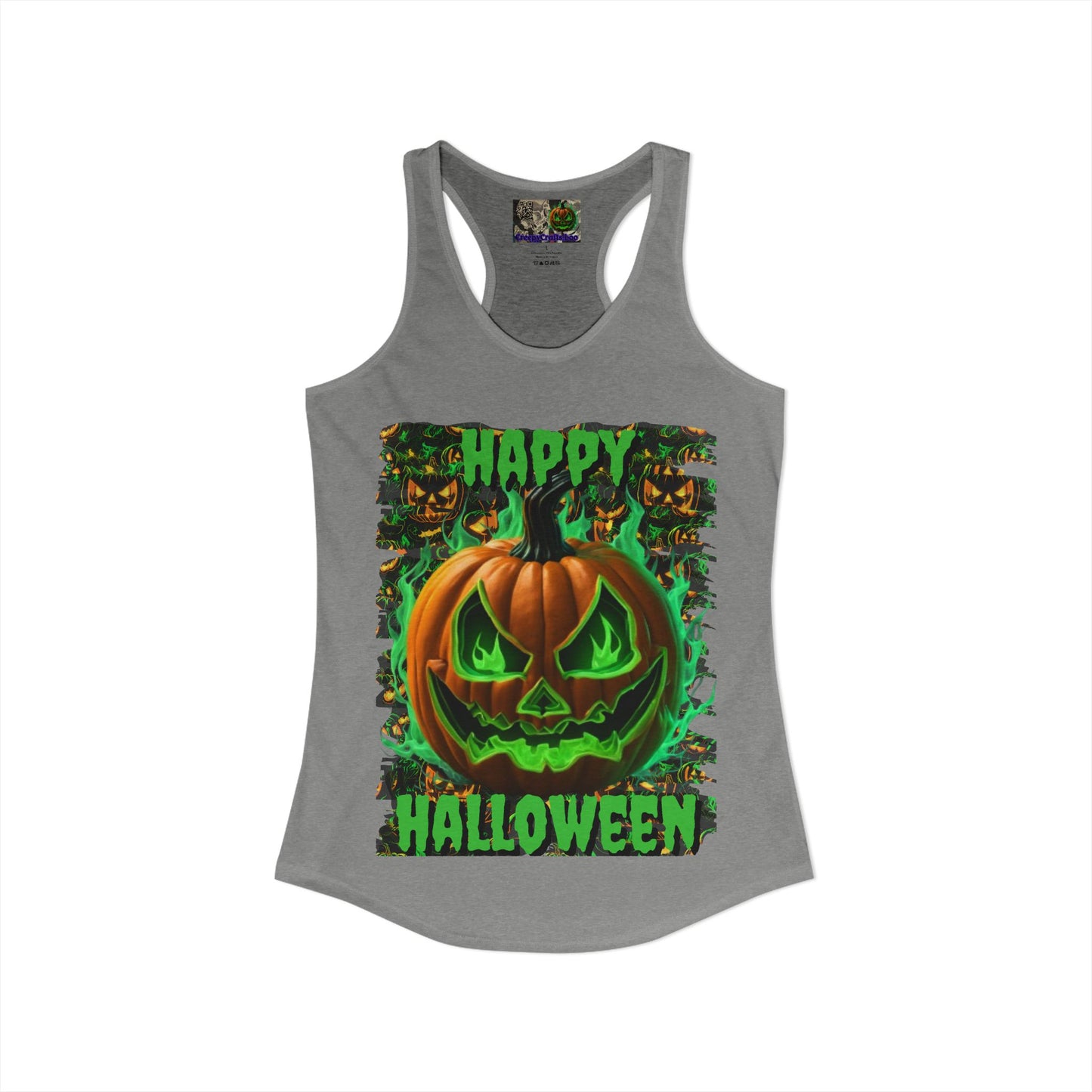 Happy Halloween Green Jack Women's Racerback Tank Top by CreepyCrafts.boo
