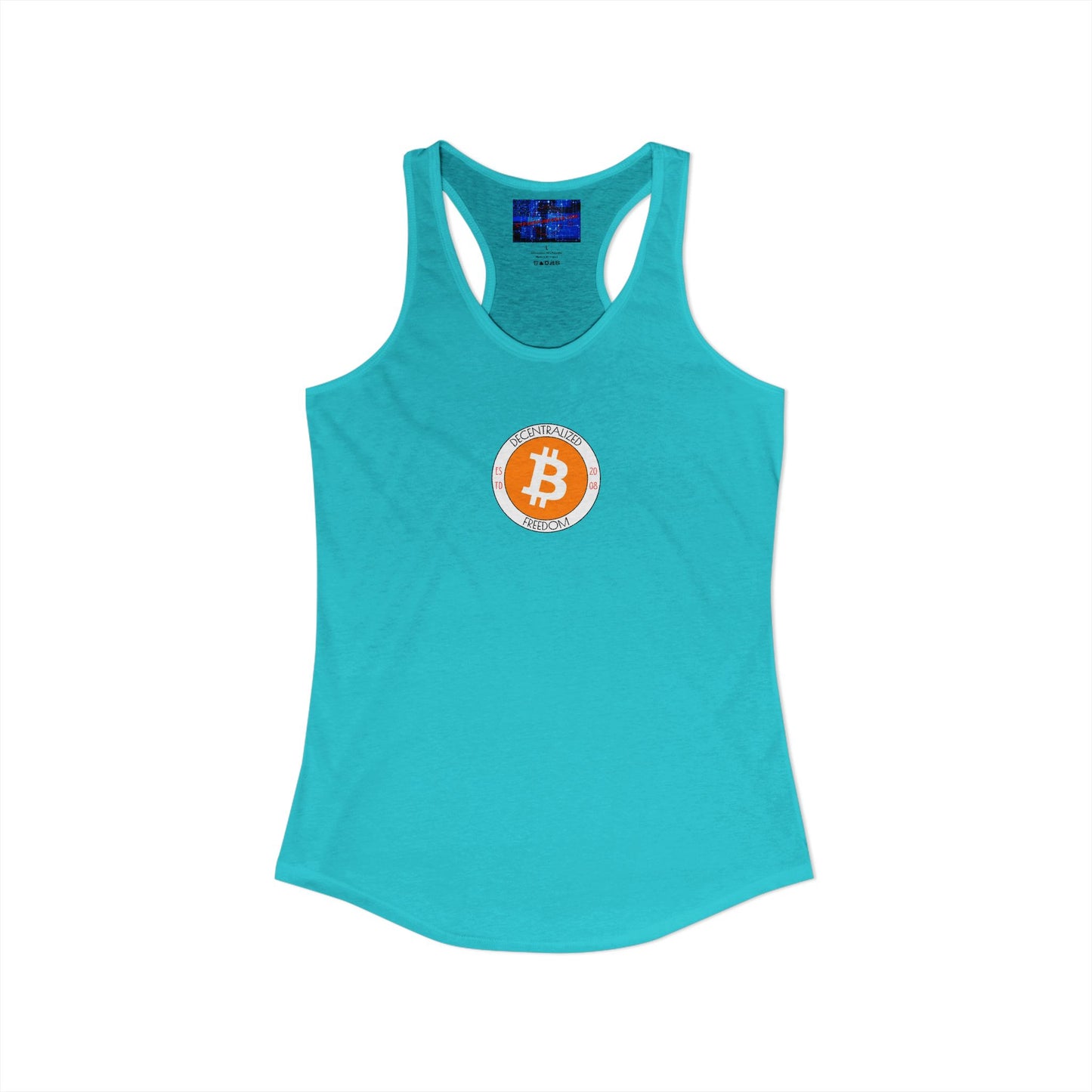 2-sided, Bitcoin (BTC) Decentralized Freedom Women's Racerback Tank Top by cypherpunkgear.com
