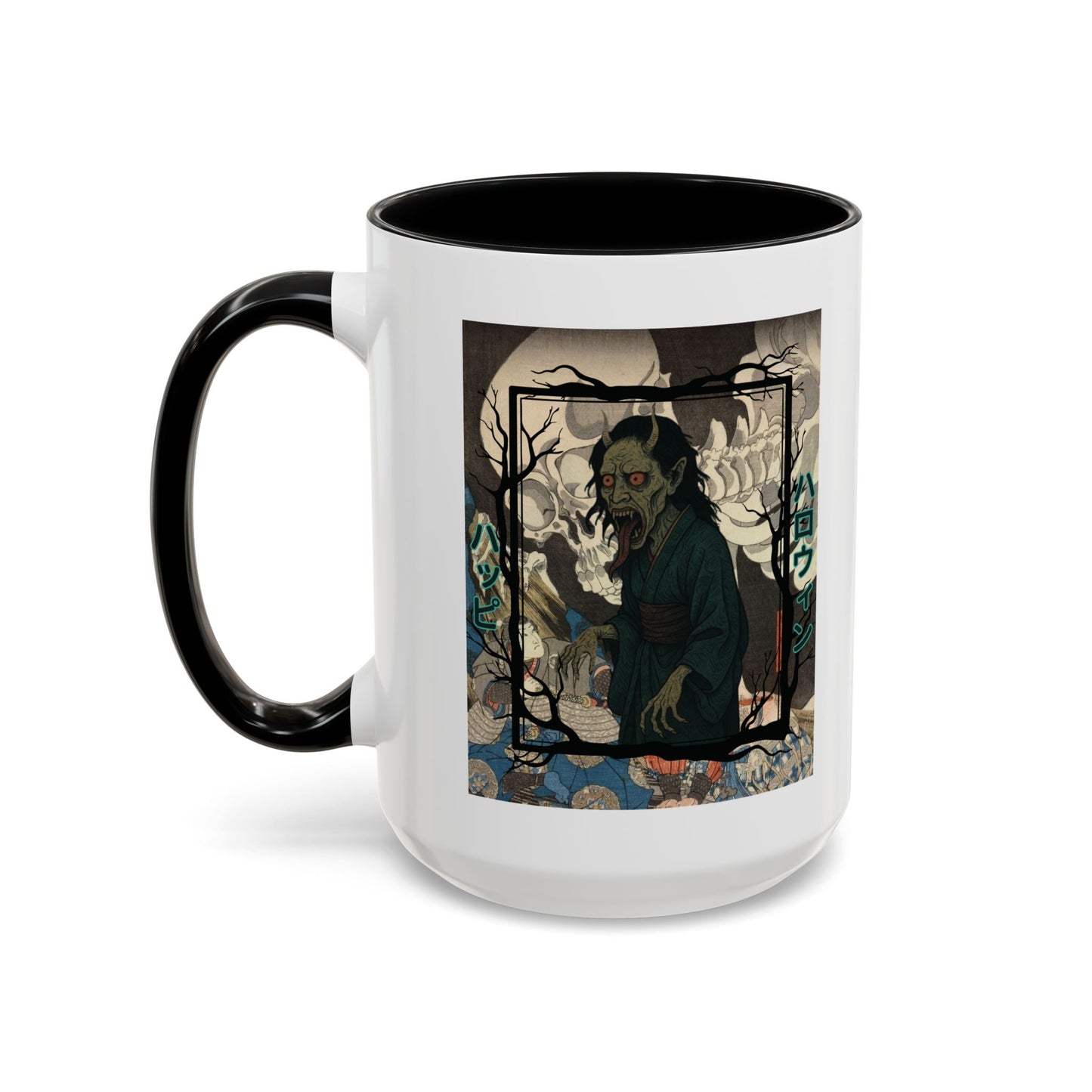 Yōkai Happy Halloween White Accent Mug by CreepyCrafts.boo