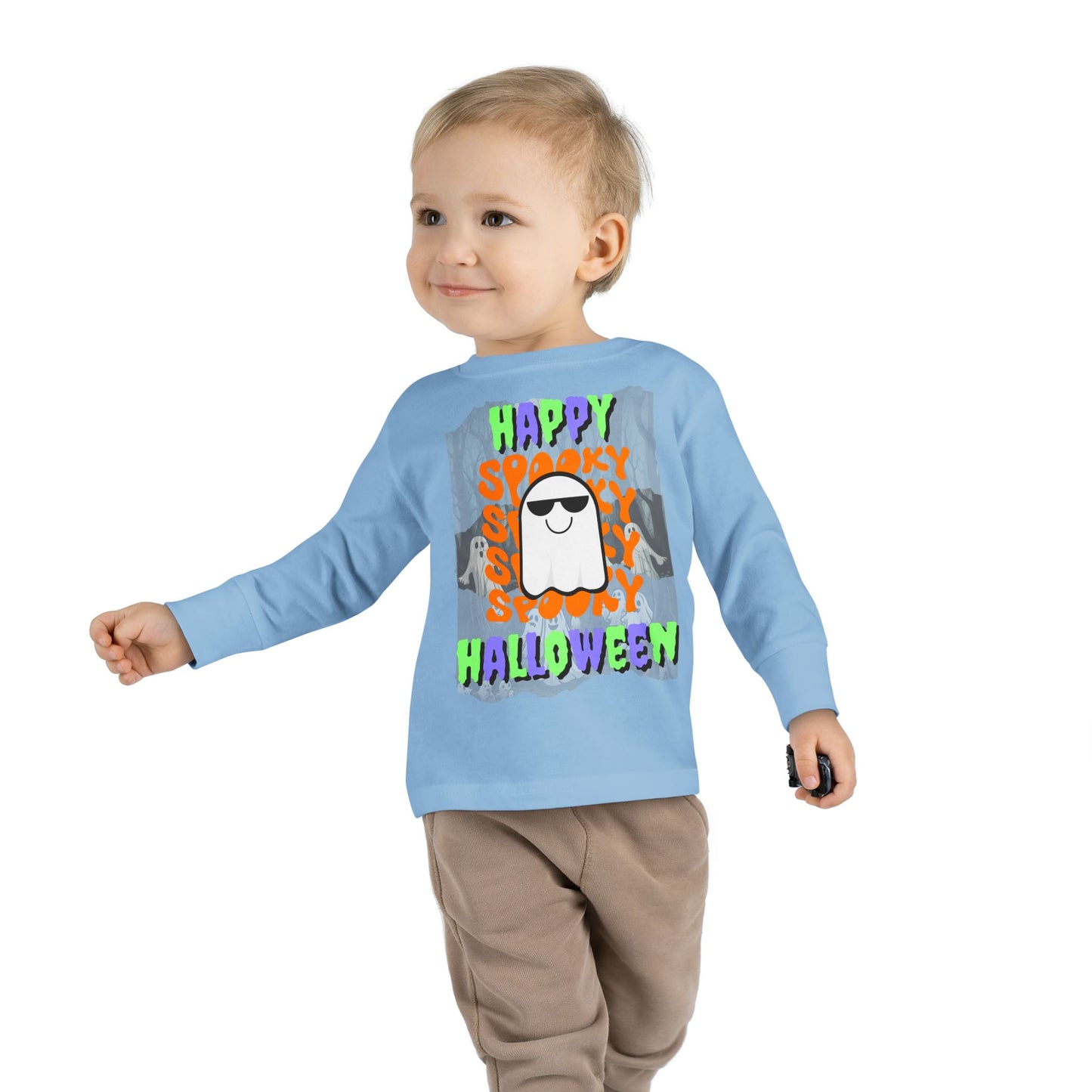 Spooky Happy Halloween Ghost Mixed font Toddler Long Sleeve Tee by CreepyCrafts.boo