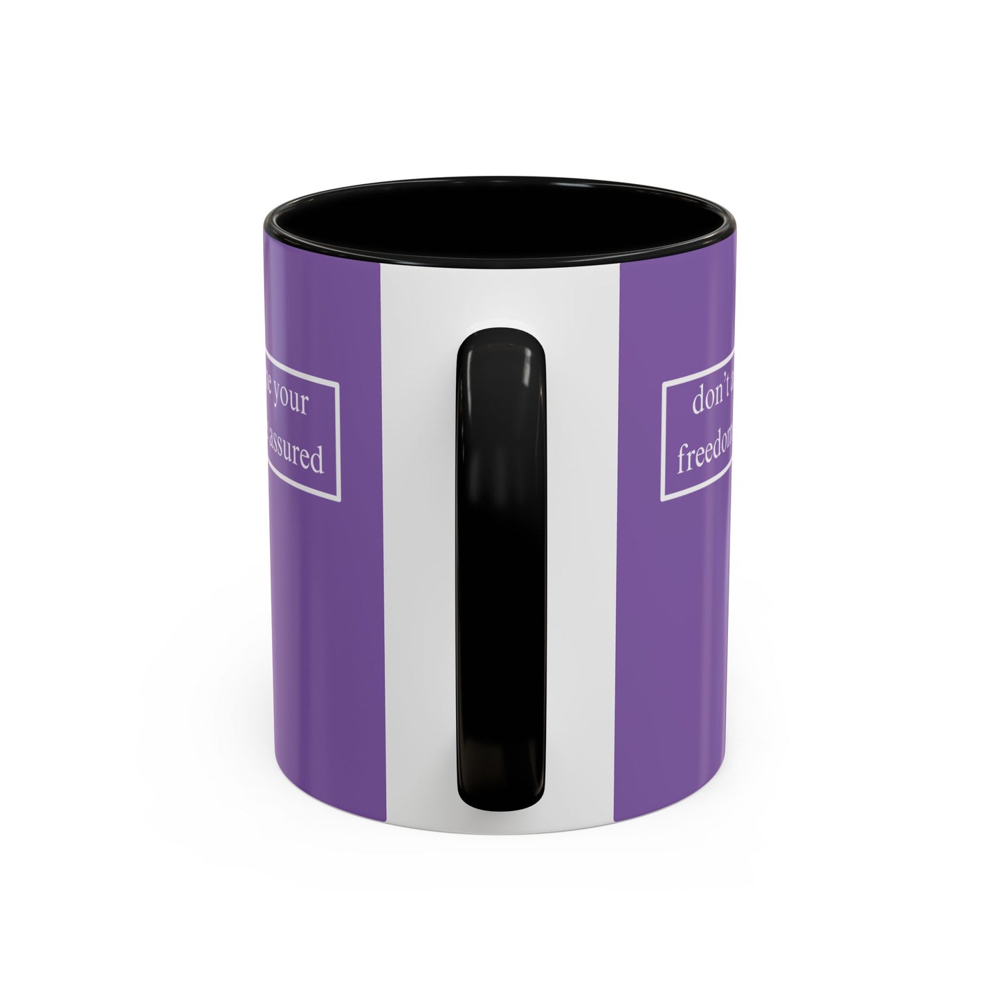 don't assume your freedoms are assured, White font, Light Purple Accent Mug by cypherpunkgear.com