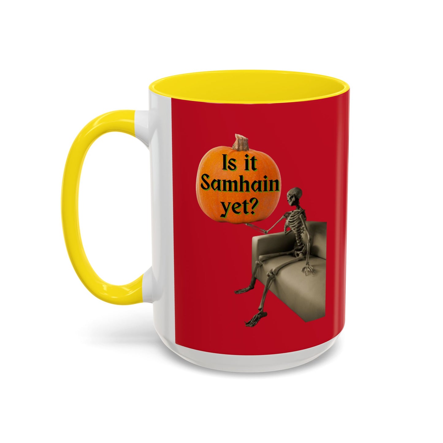 Is it Samhain yet? Skeleton's Pumpkin Red Accent Mug by CreepyCrafts.boo