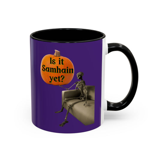 Is it Samhain yet? Skeleton's Pumpkin Purple Accent Mug by CreepyCrafts.boo
