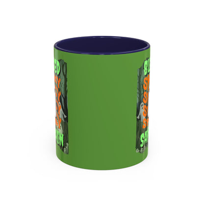 Spooky Blessed Samhain Ghost Green font Accent Mug by CreepyCrafts.boo