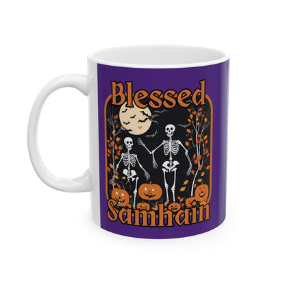 Spooktacular Skeletons of Samhain Purple Mug by cypherpunkgear