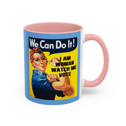 I Am Woman Watch Me Vote Rosie Light Blue Accent Mug by cypherpunkgear.com