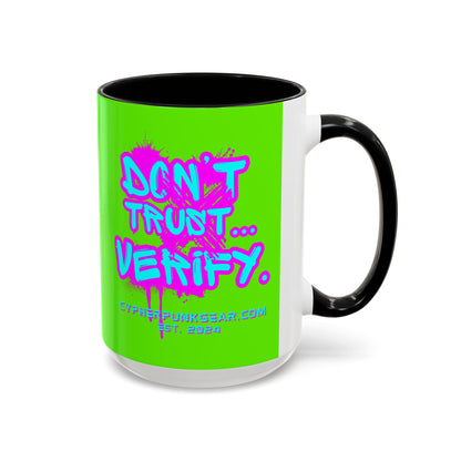 Don't Trust...Verify. Green Accent Mug by cypherpunkgear.com