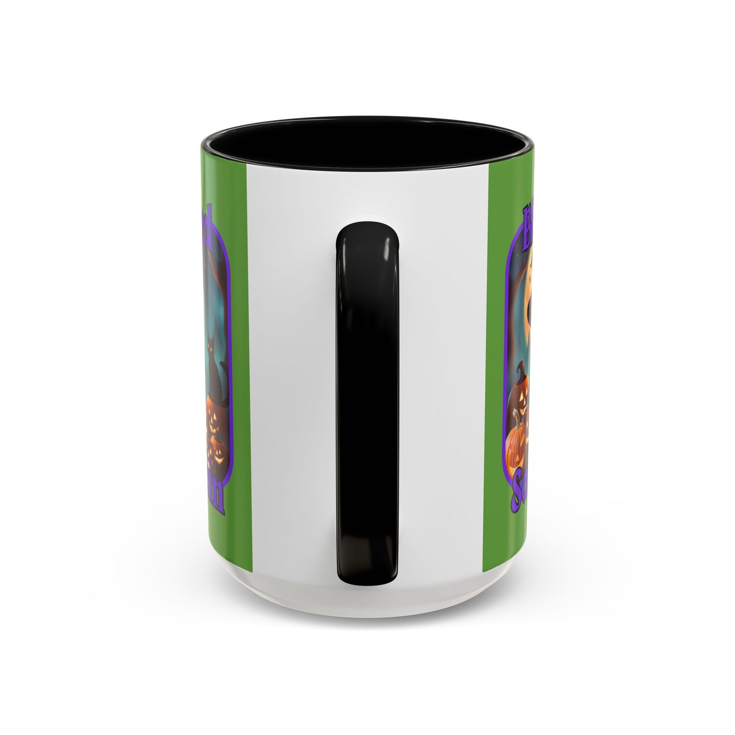 Blessed Samhain Cute Witch Purple font Green Accent Mug by CreepyCrafts.boo