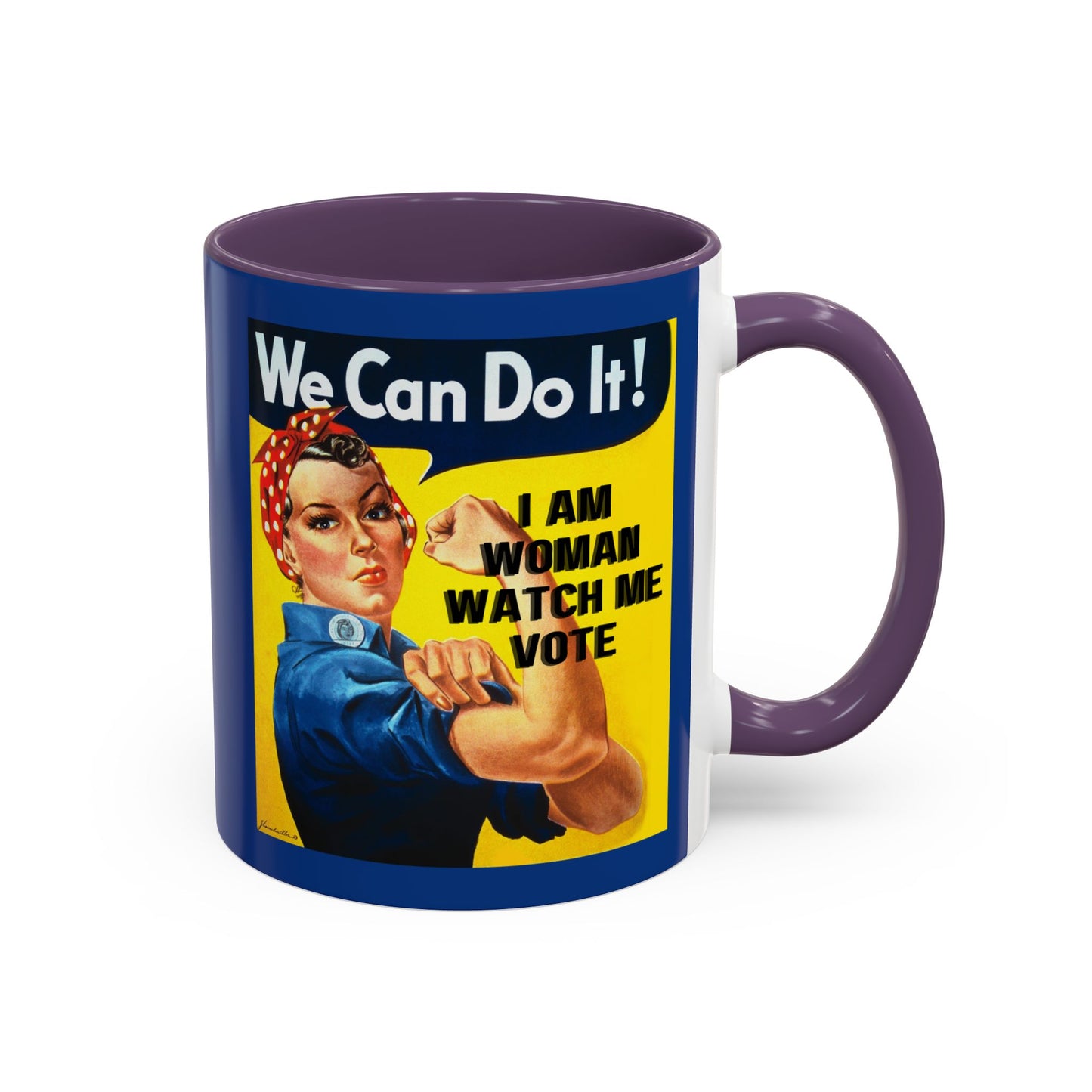 I Am Woman Watch Me Vote Rosie Dark Blue Accent Mug by cypherpunkgear.com