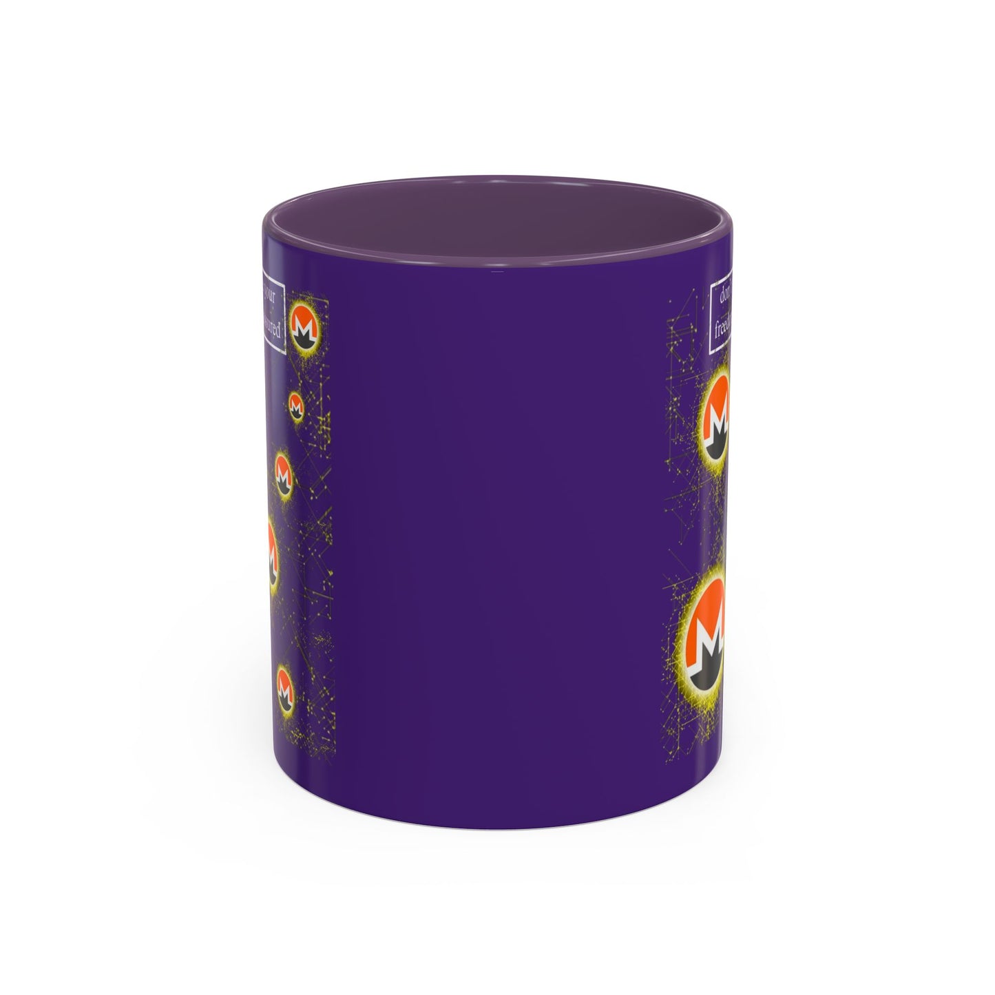 Monero (XMR) don't assume your freedoms are assured Purple Accent Mug by cypherpunkgear.com