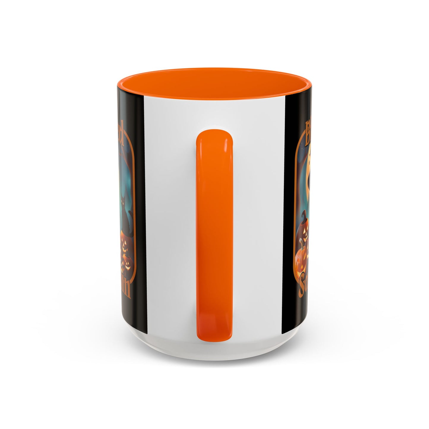 Blessed Samhain Cute Witch Orange font Black Accent Mug by CreepyCrafts.boo