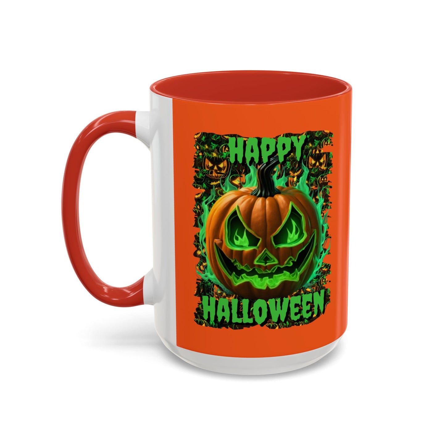 Happy Halloween Green Jack Orange Accent Mug by CreepyCrafts.boo