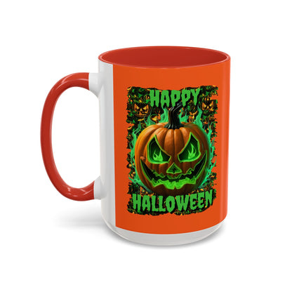Happy Halloween Green Jack Orange Accent Mug by CreepyCrafts.boo