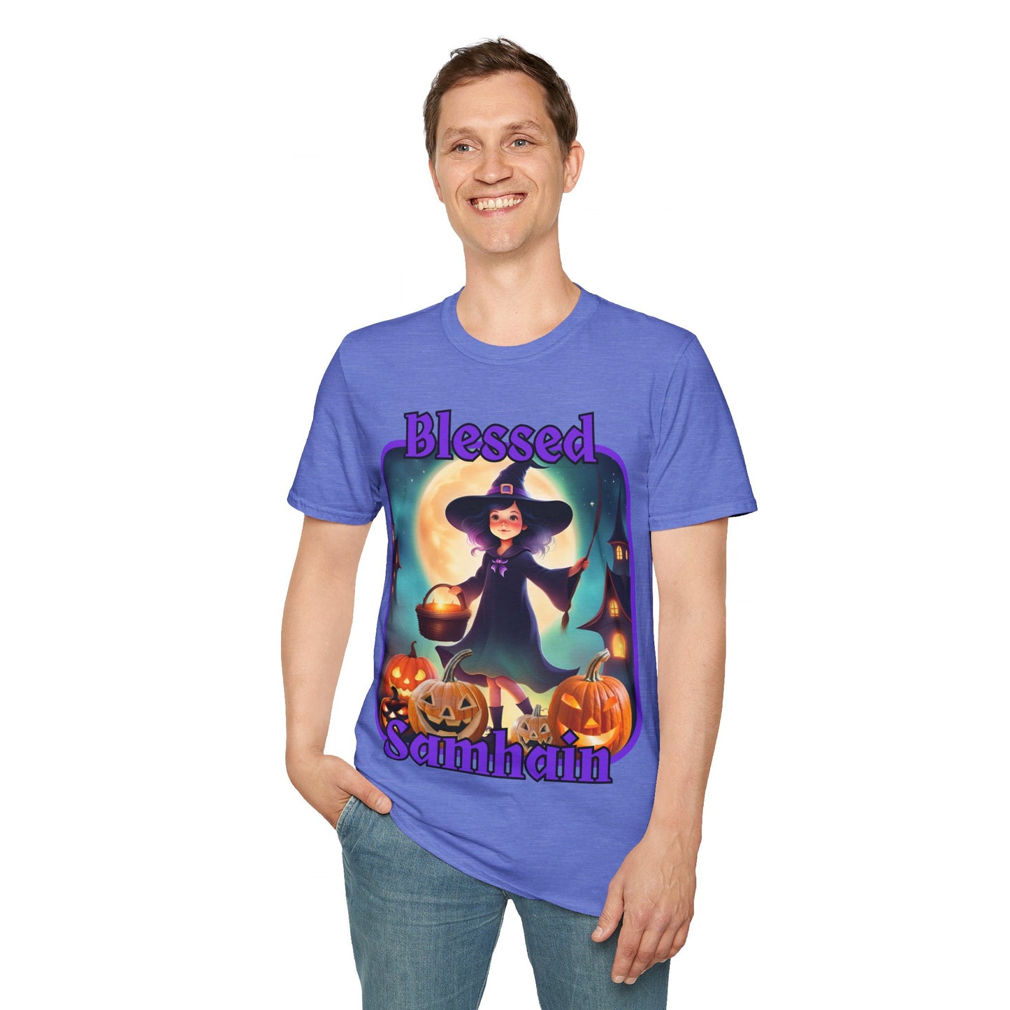 Blessed Samhain Little Witch PRfont LTcolors Unisex T-Shirt by cypherpunkgear