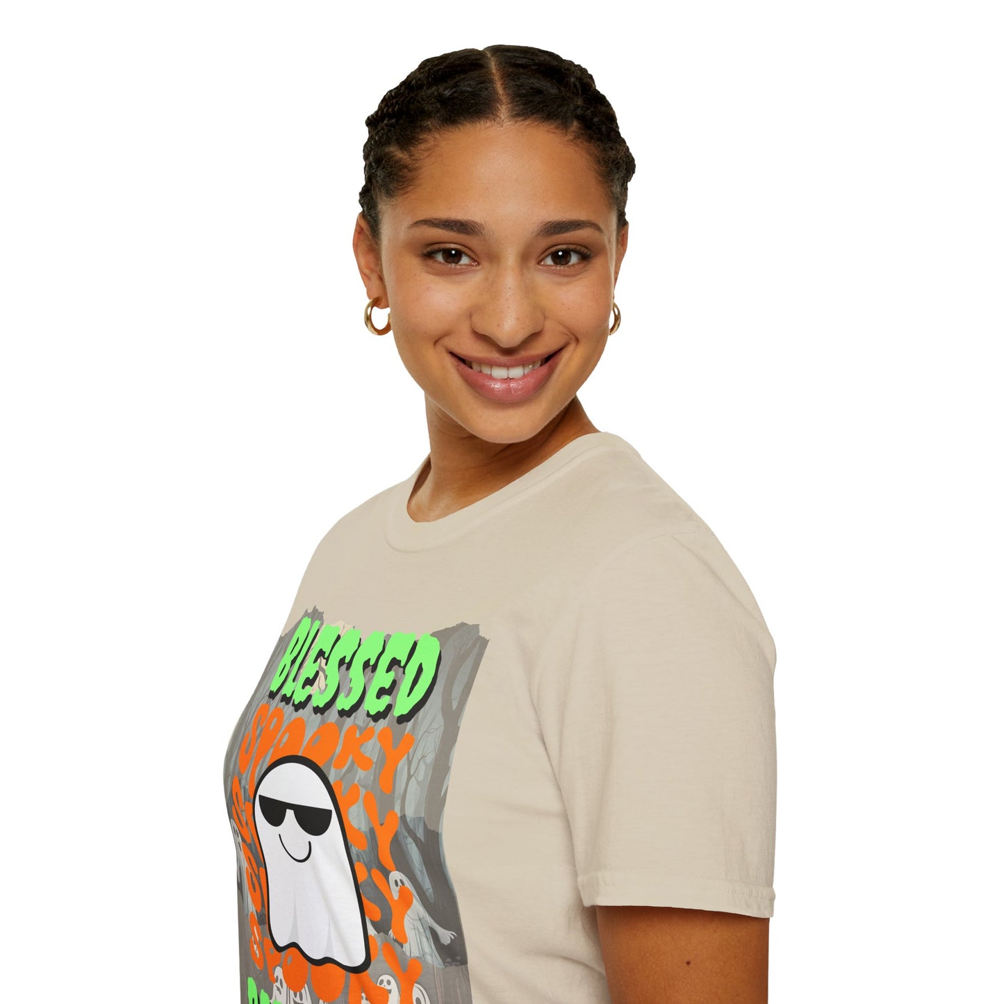 Spooky Blessed Samhain Ghost Green font Unisex T-Shirt by CreepyCrafts.boo