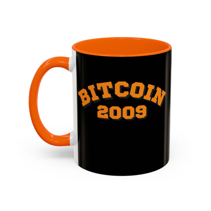 Bitcoin 2009 Black Accent Mug by cypherpunkgear.com