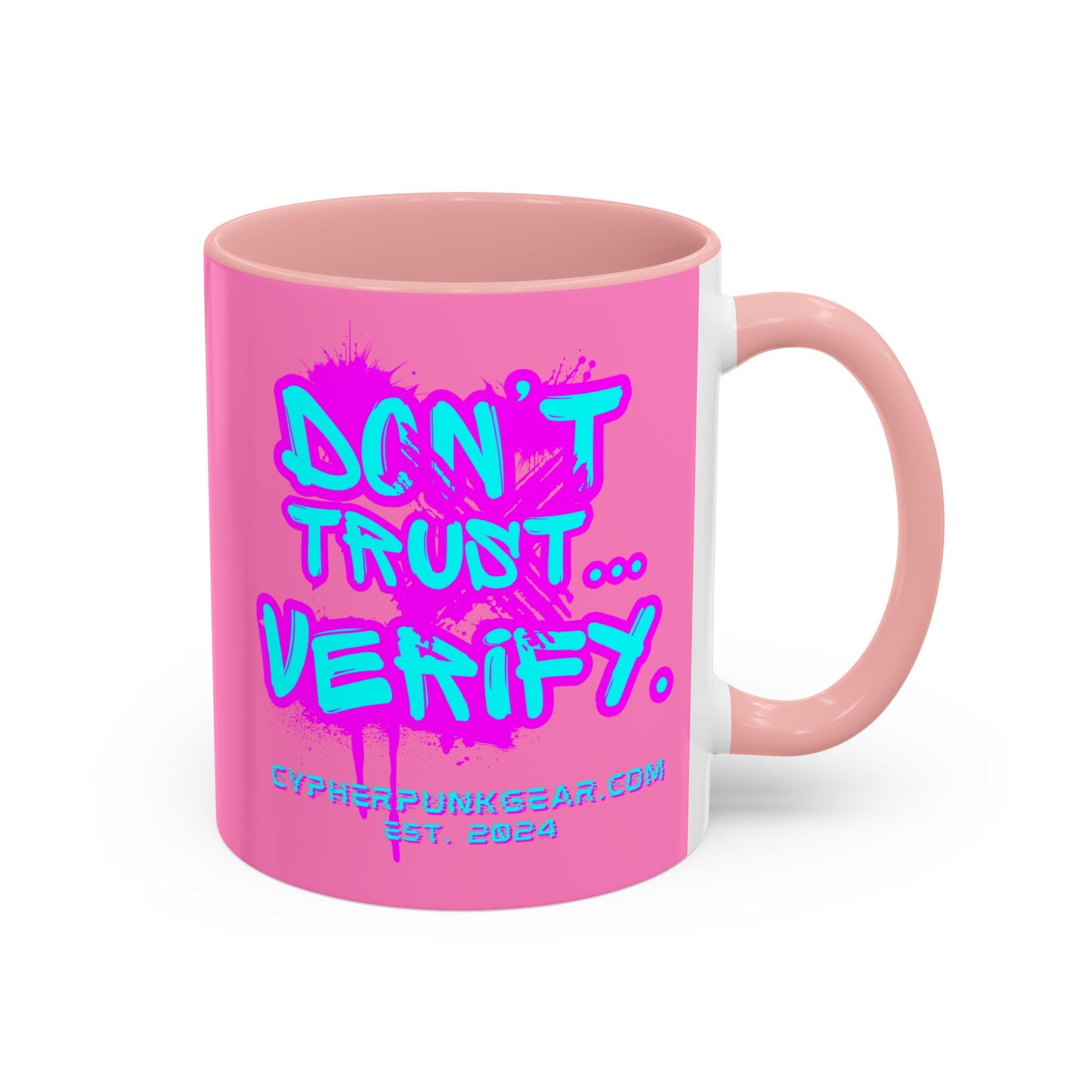Don't Trust...Verify. Light Pink Accent Mug by cypherpunkgear.com