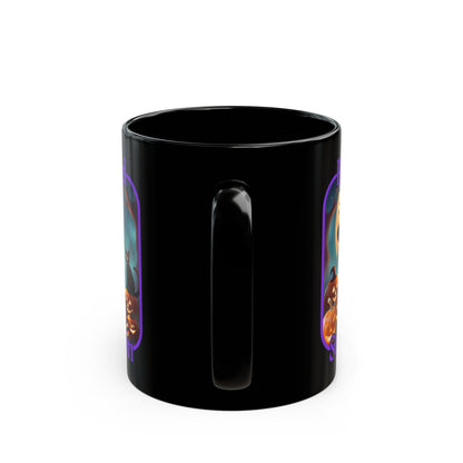 Blessed Samhain Cute Witch Purple font Black Mug by CreepyCrafts.boo