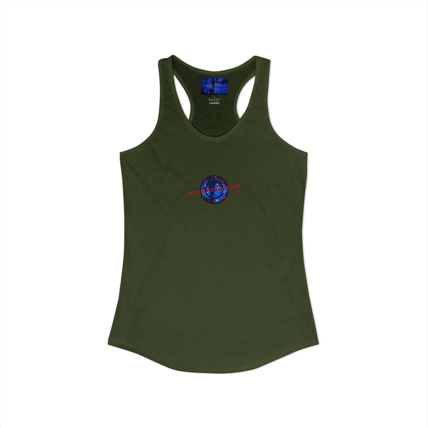 2-sided, cypherpunkgear.com Logo & Cityscape Women's Racerback Tank Top by cypherpunkgear.com