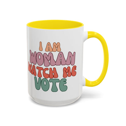 I Am Woman Watch Me Vote White Accent Mug by cypherpunkgear.com