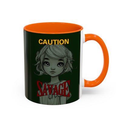 Caution, Savage Dark Green Accent Mug by cypherpunkgear.com