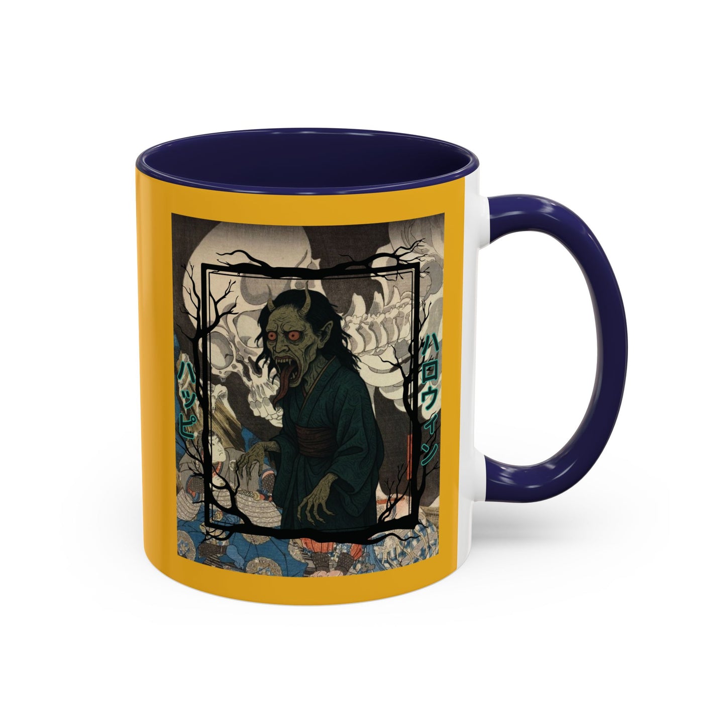 Yōkai Happy Halloween Yellow Accent Mug by CreepyCrafts.boo