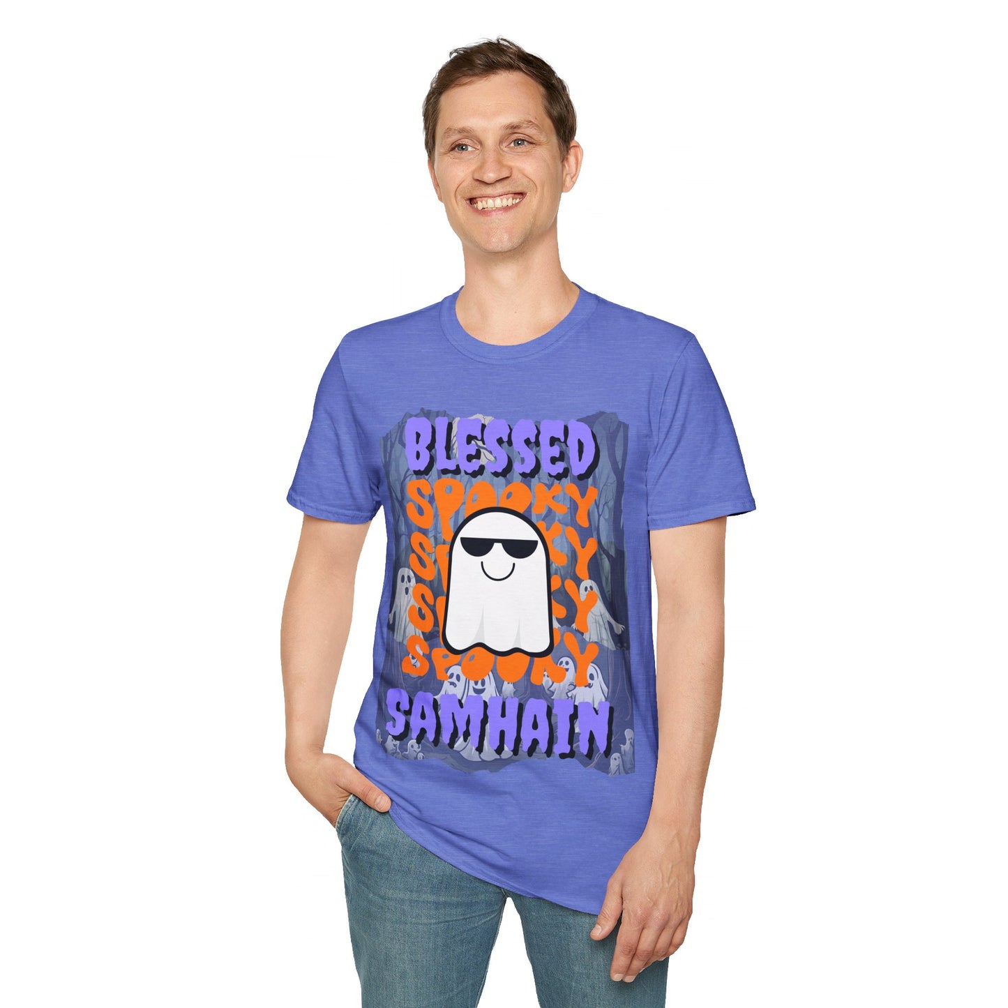 Spooky Blessed Samhain Ghost PRfont Unisex T-Shirt by cypherpunkgear